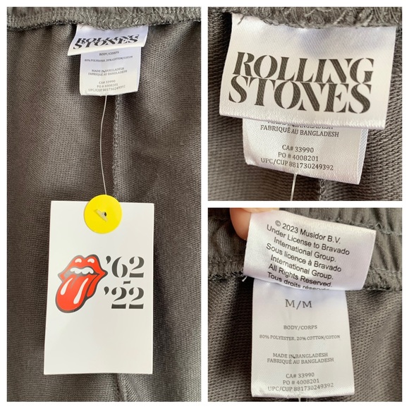 NWT Rolling Stones Sweatpants Joggers Charcoal Grey Tongue and Lips Logo Fandom - Picture 12 of 17